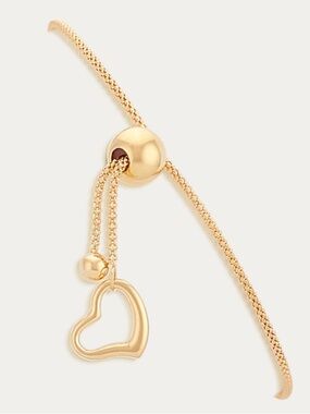 Delicate 14k Rose Gold Popcorn Chain Heart Charm Adjustable Bracelet